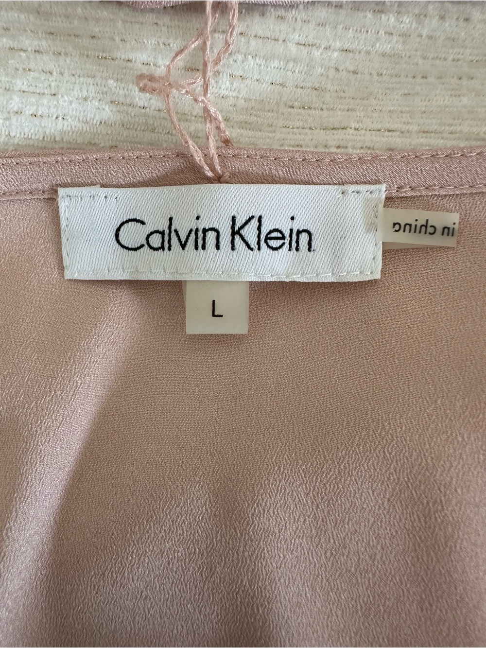 Calvin Klein Pale Pink Bow Tie Blouse with Black Trim - Picture 5 of 5